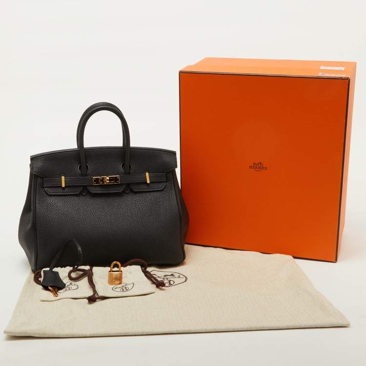 Pre Owned Hermes Noir Togo Leather Gold Finish Birkin 25 Bag