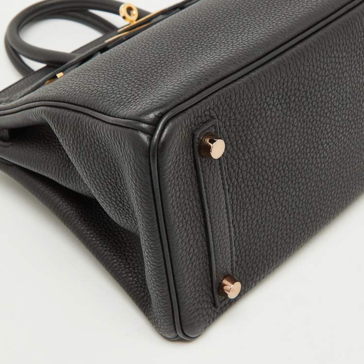 Pre Owned Hermes Noir Togo Leather Gold Finish Birkin 25 Bag