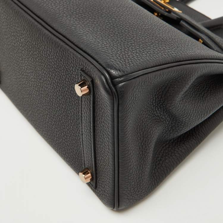 Pre Owned Hermes Noir Togo Leather Gold Finish Birkin 25 Bag