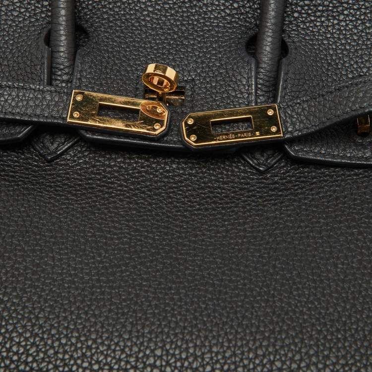 Pre Owned Hermes Noir Togo Leather Gold Finish Birkin 25 Bag