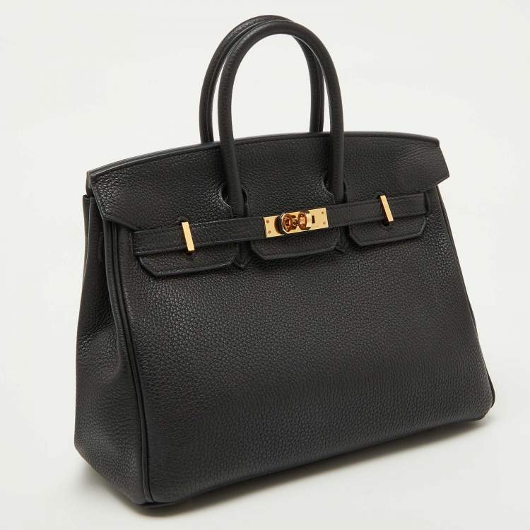 Pre Owned Hermes Noir Togo Leather Gold Finish Birkin 25 Bag