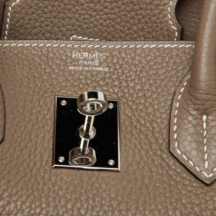 Pre Owned Hermes Etoupe Grey Taurillon Clemence Leather Palladium Finish Birkin 30 Bag
