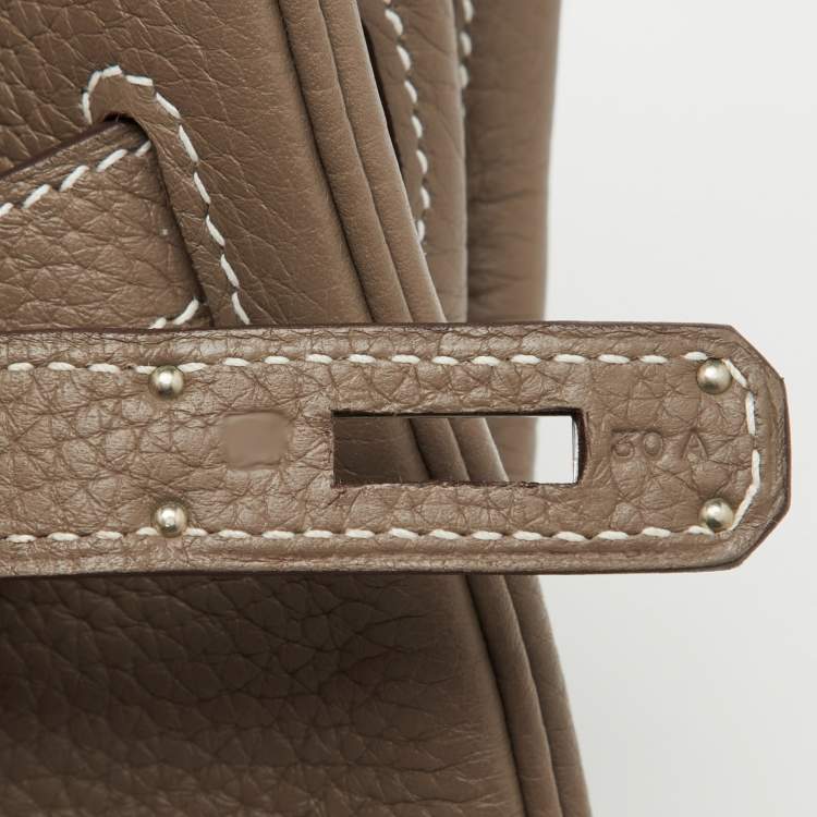 Pre Owned Hermes Etoupe Grey Taurillon Clemence Leather Palladium Finish Birkin 30 Bag