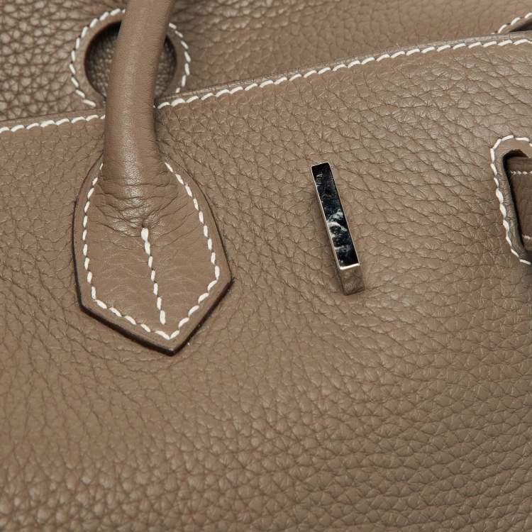 Pre Owned Hermes Etoupe Grey Taurillon Clemence Leather Palladium Finish Birkin 30 Bag