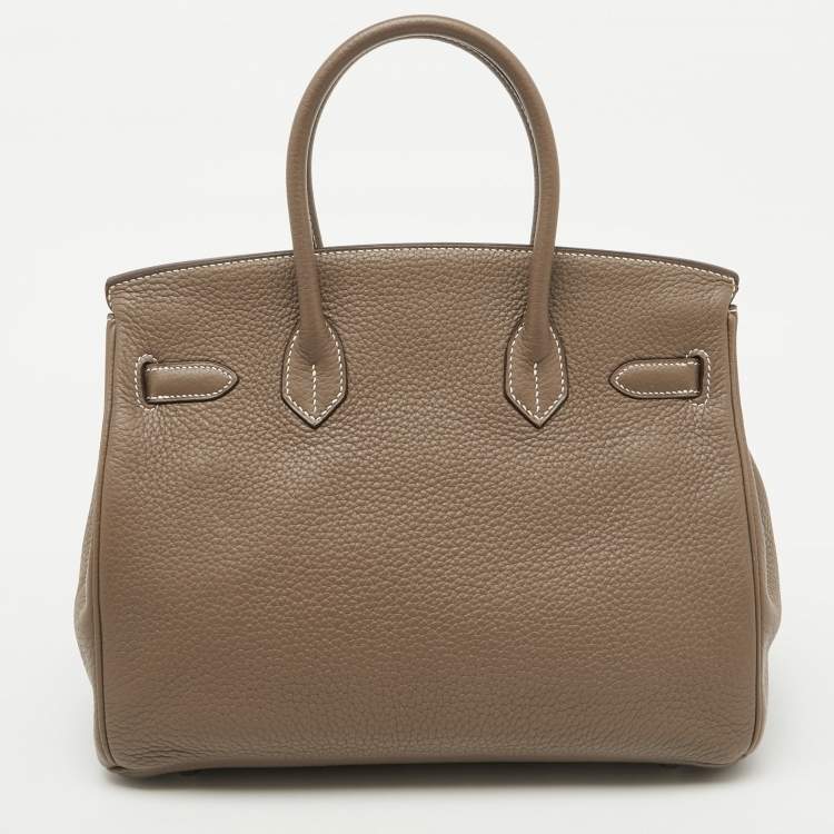 Pre Owned Hermes Etoupe Grey Taurillon Clemence Leather Palladium Finish Birkin 30 Bag