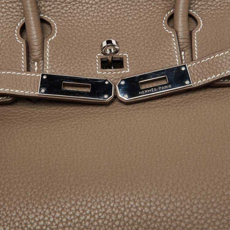 Pre Owned Hermes Etoupe Grey Taurillon Clemence Leather Palladium Finish Birkin 30 Bag