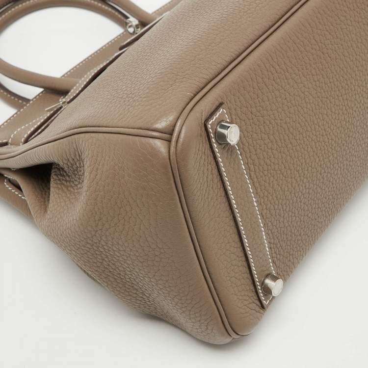 Pre Owned Hermes Etoupe Grey Taurillon Clemence Leather Palladium Finish Birkin 30 Bag