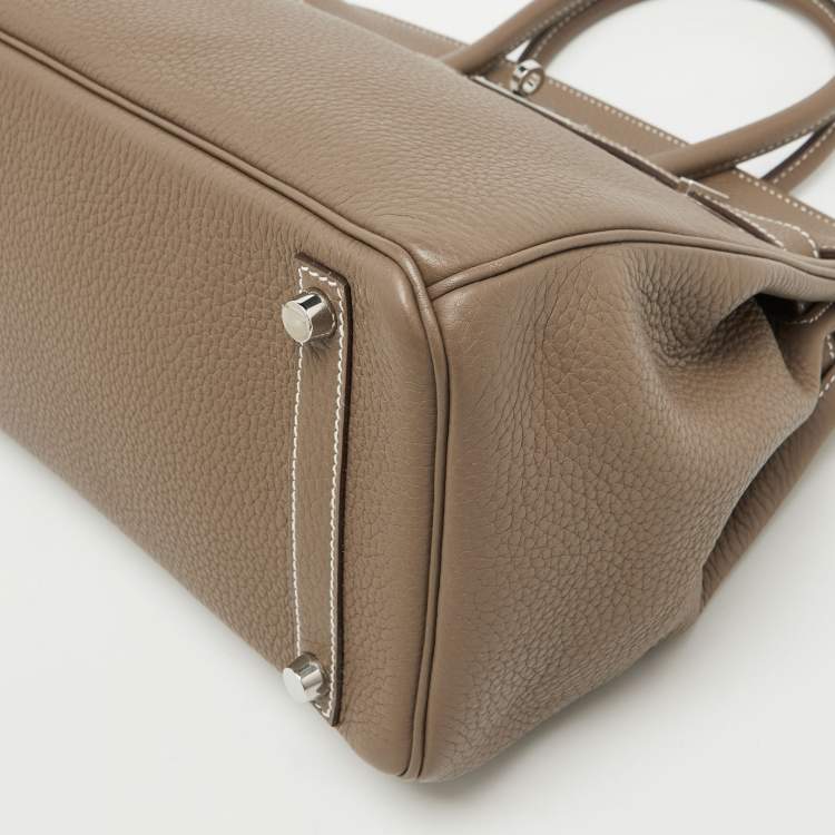 Pre Owned Hermes Etoupe Grey Taurillon Clemence Leather Palladium Finish Birkin 30 Bag
