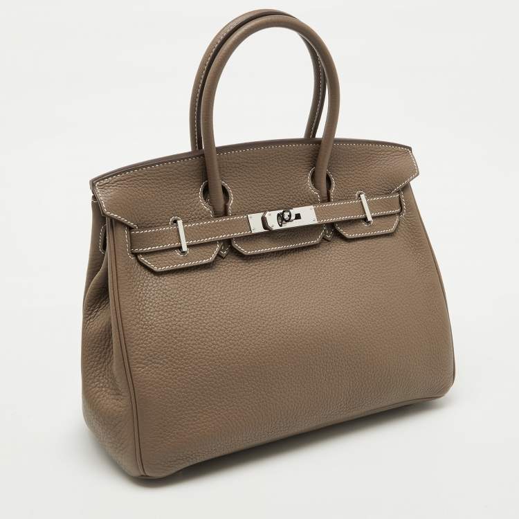 Pre Owned Hermes Etoupe Grey Taurillon Clemence Leather Palladium Finish Birkin 30 Bag