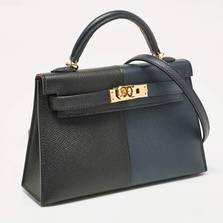 Pre Owned Hermès Noir/Bleu Indigo Epsom Leather Gold Finish Mini Kelly II Sellier 20 Bag