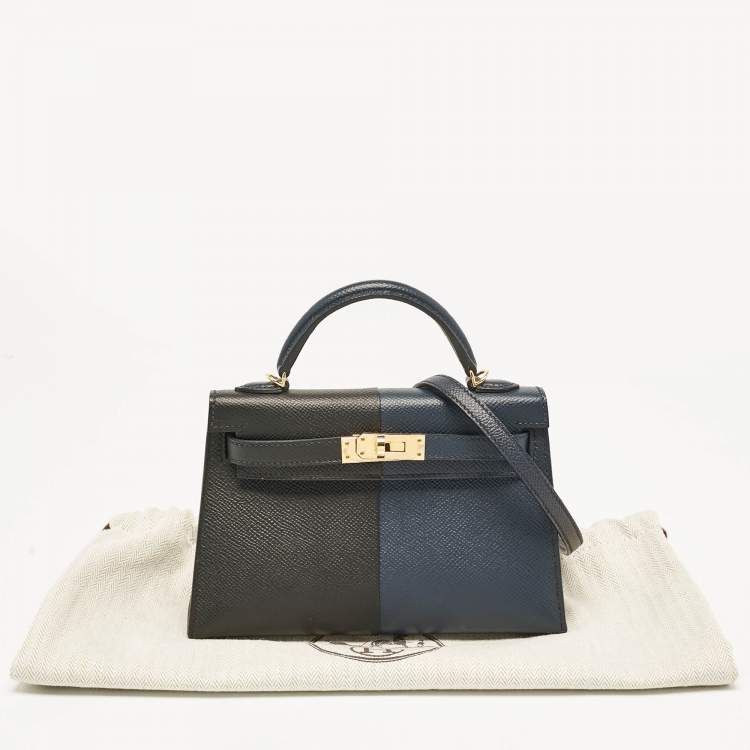 Pre Owned Hermès Noir/Bleu Indigo Epsom Leather Gold Finish Mini Kelly II Sellier 20 Bag