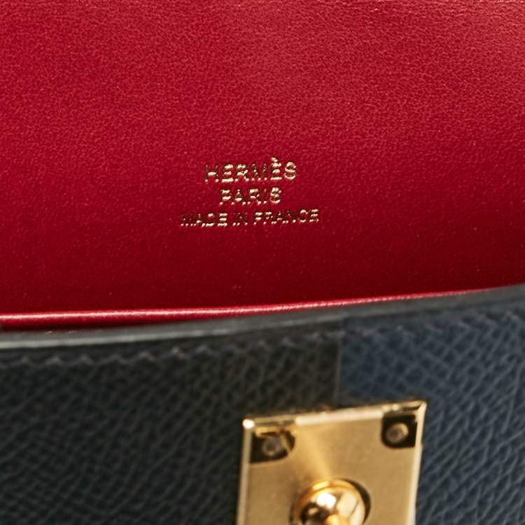Pre Owned Hermès Noir/Bleu Indigo Epsom Leather Gold Finish Mini Kelly II Sellier 20 Bag