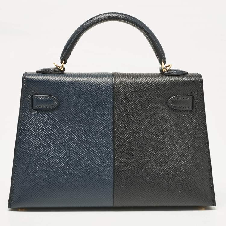Pre Owned Hermès Noir/Bleu Indigo Epsom Leather Gold Finish Mini Kelly II Sellier 20 Bag