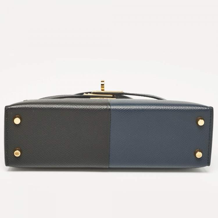 Pre Owned Hermès Noir/Bleu Indigo Epsom Leather Gold Finish Mini Kelly II Sellier 20 Bag