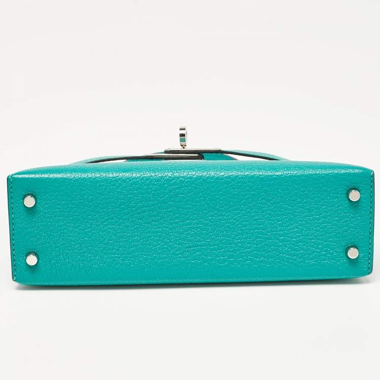 Pre Owned Hermes Vert Verone/Bleu Zanzibar Chevre Leather Palladium Finish Mini Kelly II Sellier 20 Bag