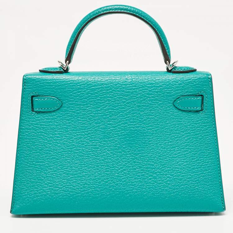 Pre Owned Hermes Vert Verone/Bleu Zanzibar Chevre Leather Palladium Finish Mini Kelly II Sellier 20 Bag