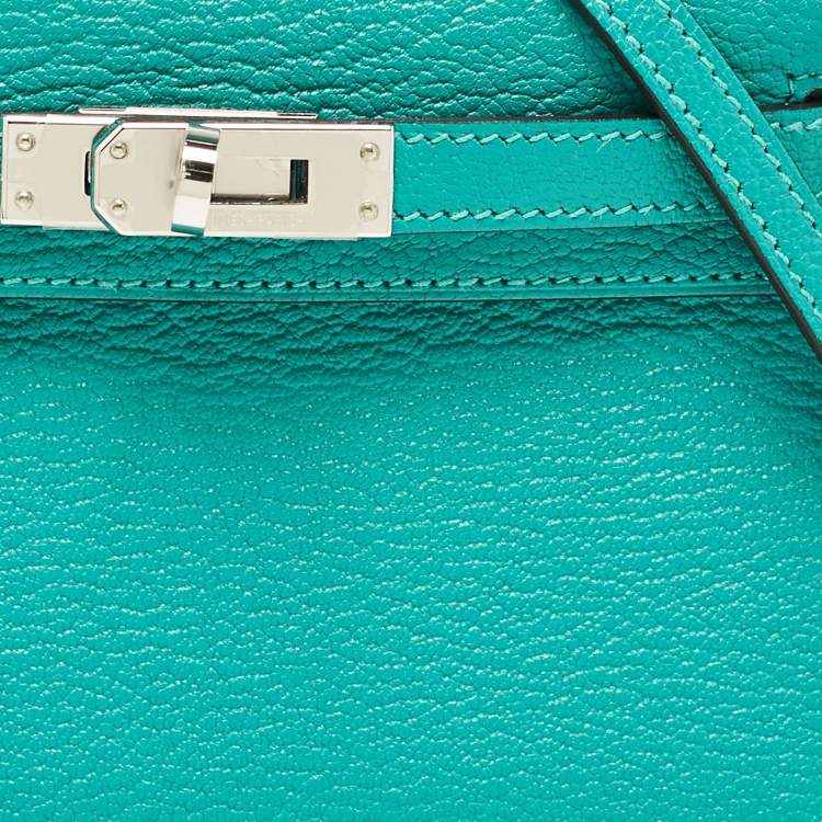 Pre Owned Hermes Vert Verone/Bleu Zanzibar Chevre Leather Palladium Finish Mini Kelly II Sellier 20 Bag