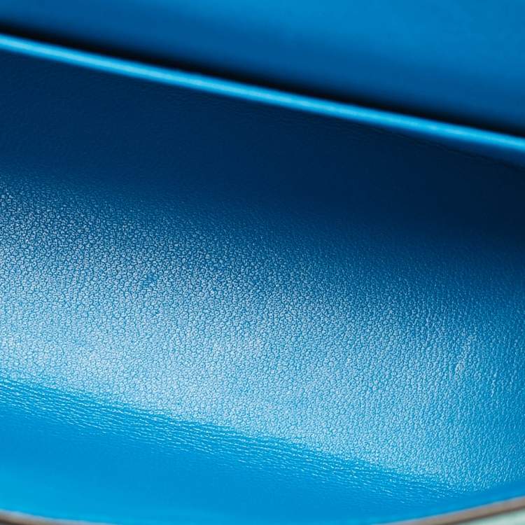 Pre Owned Hermes Vert Verone/Bleu Zanzibar Chevre Leather Palladium Finish Mini Kelly II Sellier 20 Bag