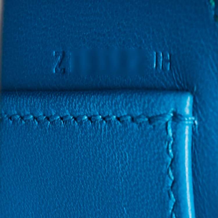 Pre Owned Hermes Vert Verone/Bleu Zanzibar Chevre Leather Palladium Finish Mini Kelly II Sellier 20 Bag