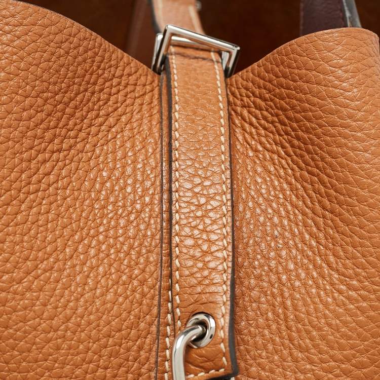 Pre Owned Hermes Gold/Rouge Taurillon Clemence Leather Picotin Lock 22 Bag