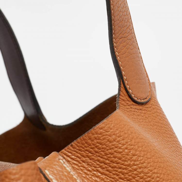 Pre Owned Hermes Gold/Rouge Taurillon Clemence Leather Picotin Lock 22 Bag