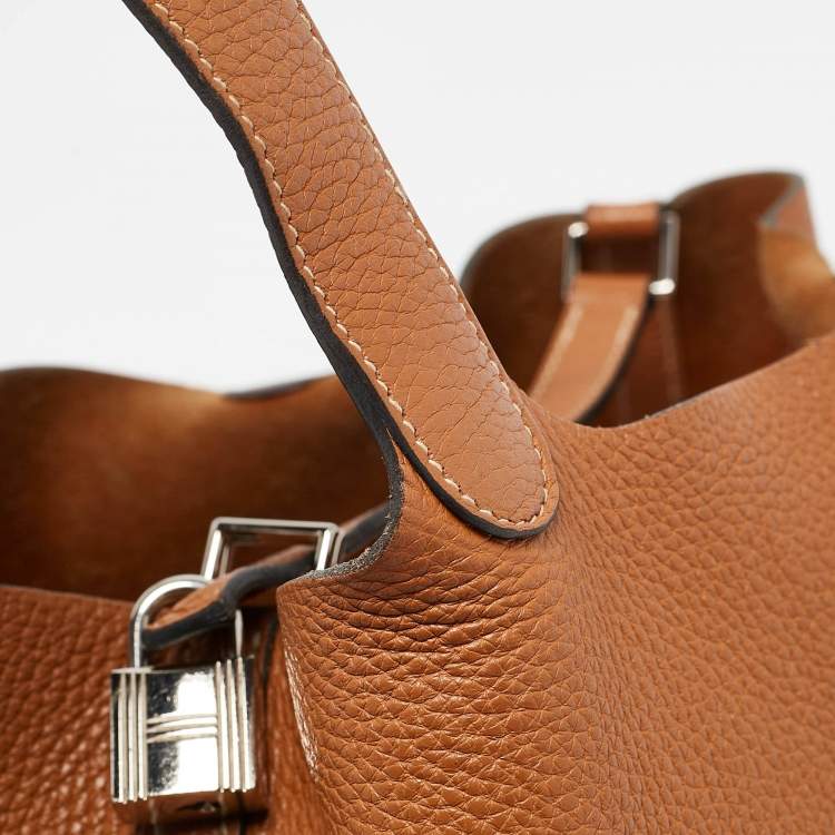 Pre Owned Hermes Gold/Rouge Taurillon Clemence Leather Picotin Lock 22 Bag