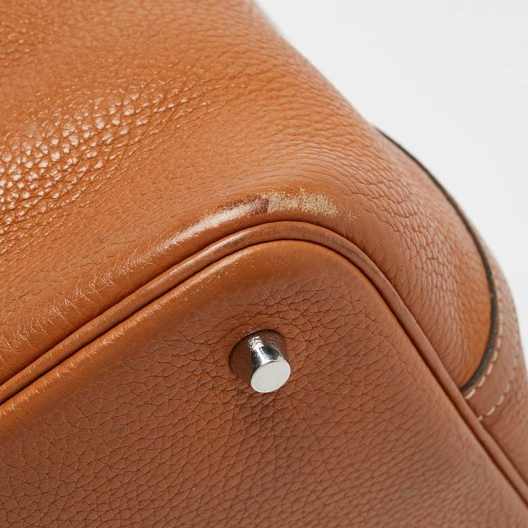 Pre Owned Hermes Gold/Rouge Taurillon Clemence Leather Picotin Lock 22 Bag