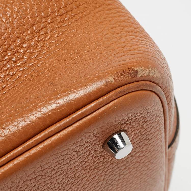 Pre Owned Hermes Gold/Rouge Taurillon Clemence Leather Picotin Lock 22 Bag