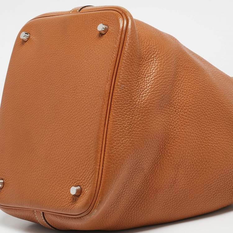 Pre Owned Hermes Gold/Rouge Taurillon Clemence Leather Picotin Lock 22 Bag