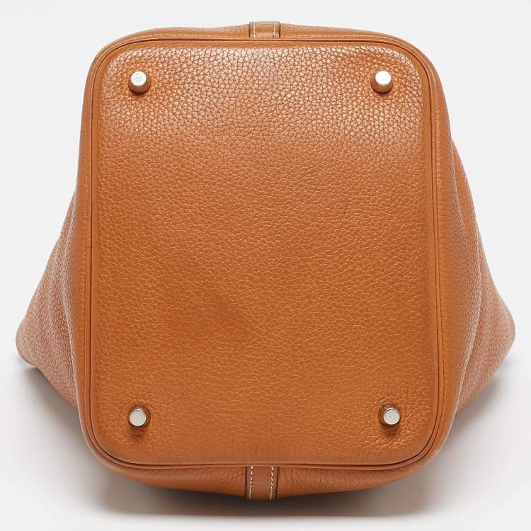 Pre Owned Hermes Gold/Rouge Taurillon Clemence Leather Picotin Lock 22 Bag