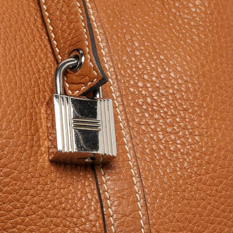 Pre Owned Hermes Gold/Rouge Taurillon Clemence Leather Picotin Lock 22 Bag