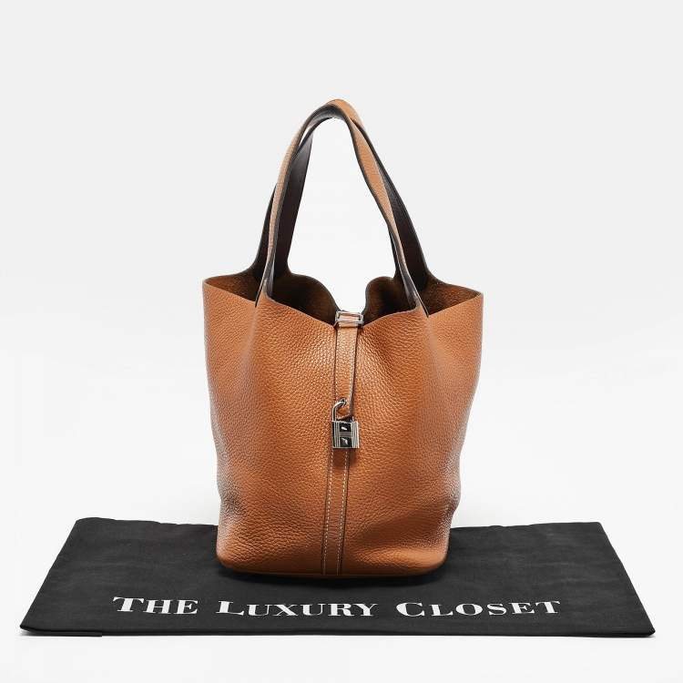 Pre Owned Hermes Gold/Rouge Taurillon Clemence Leather Picotin Lock 22 Bag