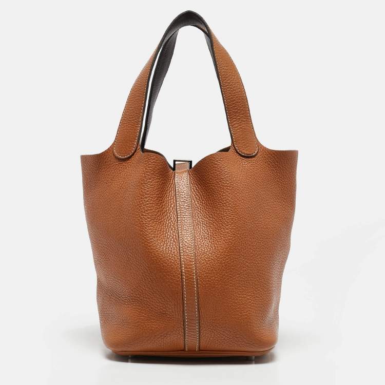 Pre Owned Hermes Gold/Rouge Taurillon Clemence Leather Picotin Lock 22 Bag