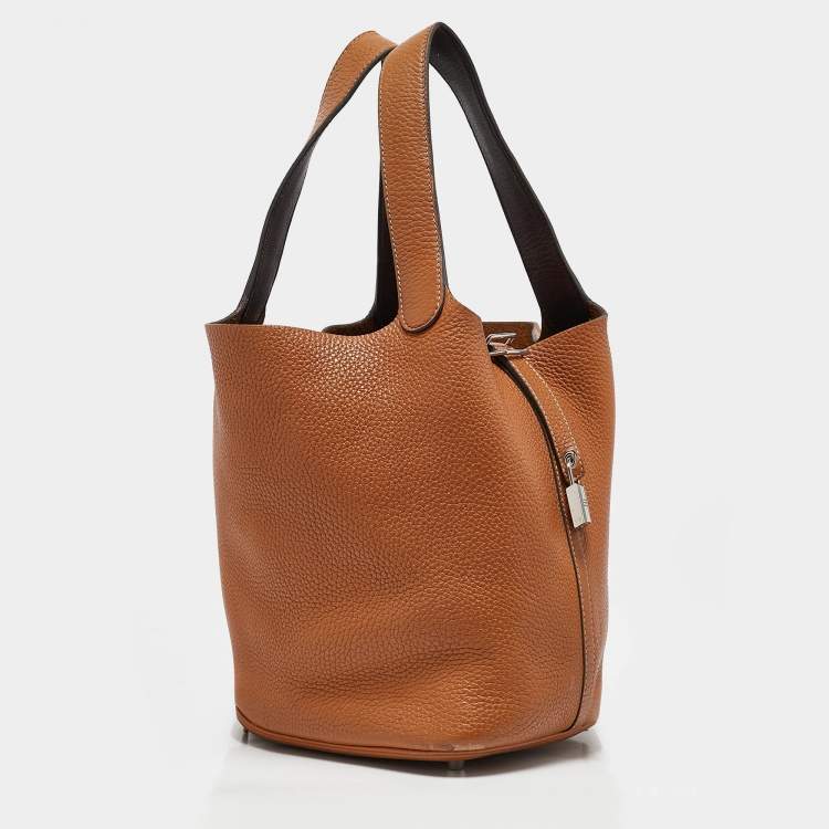 Pre Owned Hermes Gold/Rouge Taurillon Clemence Leather Picotin Lock 22 Bag