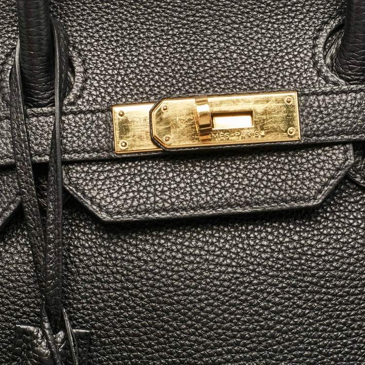Pre Owned Hermes Noir Togo Leather Gold Finish Birkin 35 Bag