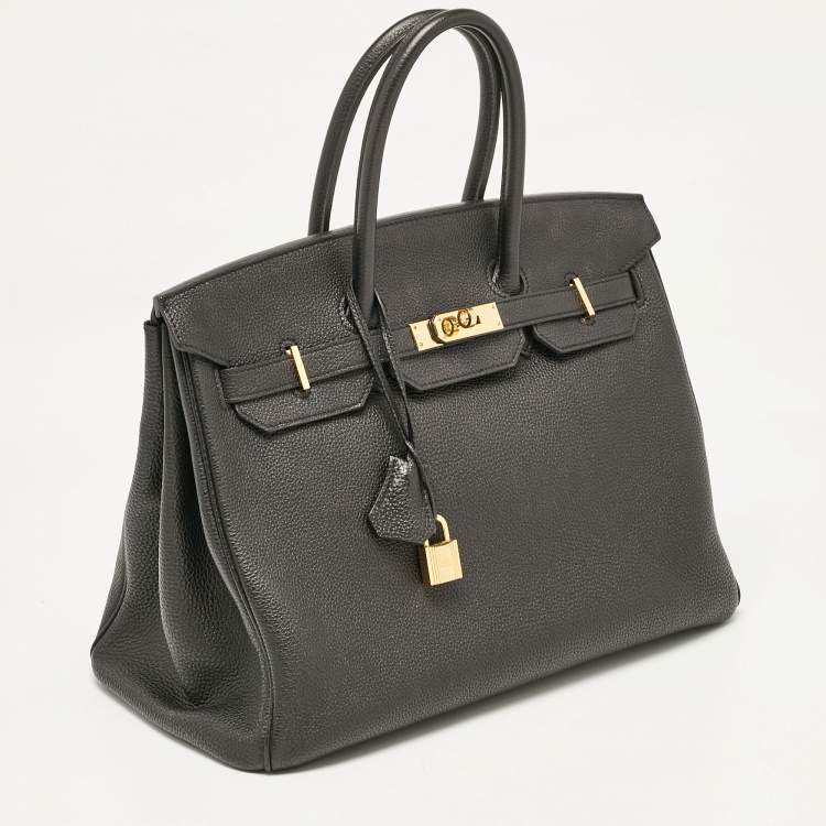 Pre Owned Hermes Noir Togo Leather Gold Finish Birkin 35 Bag