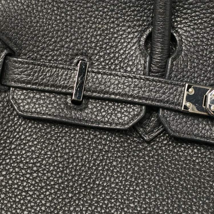 Pre Owned Hermes Noir Togo Leather Palladium Finish Birkin 25 Bag