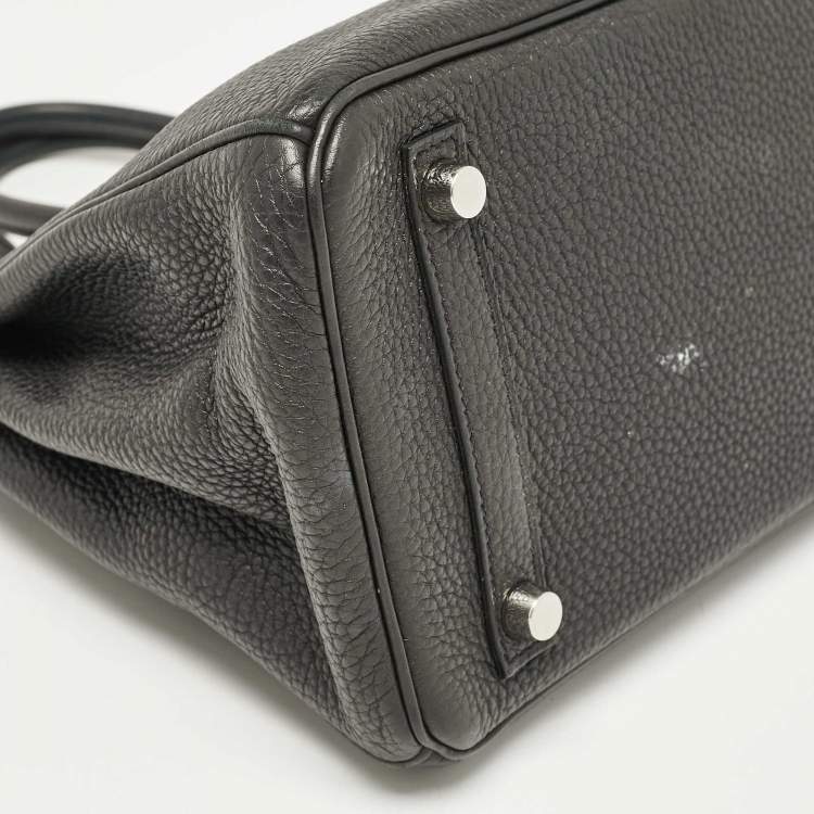 Pre Owned Hermes Noir Togo Leather Palladium Finish Birkin 25 Bag