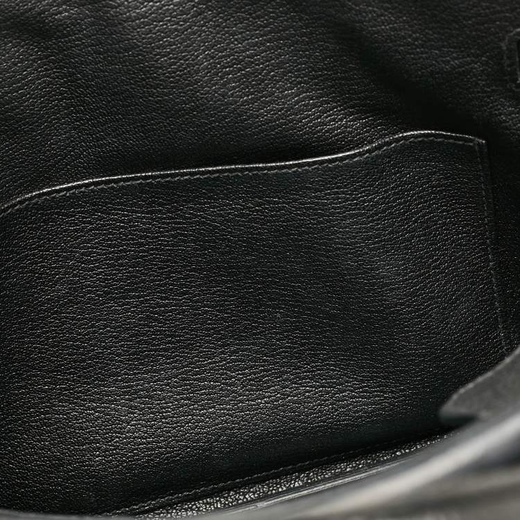 Pre Owned Hermes Noir Togo Leather Palladium Finish Birkin 25 Bag