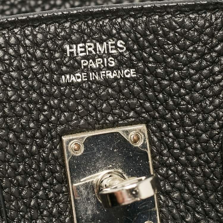 Pre Owned Hermes Noir Togo Leather Palladium Finish Birkin 25 Bag