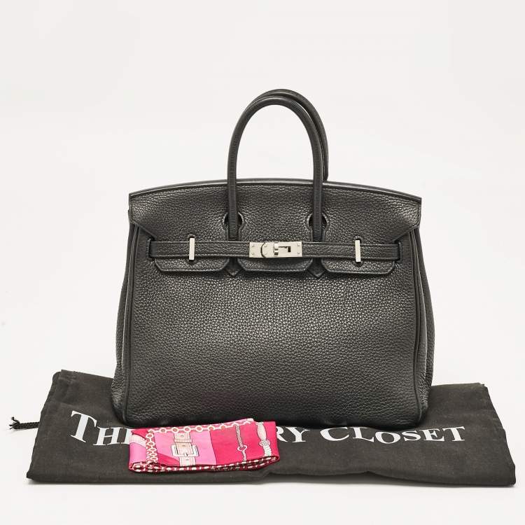 Pre Owned Hermes Noir Togo Leather Palladium Finish Birkin 25 Bag