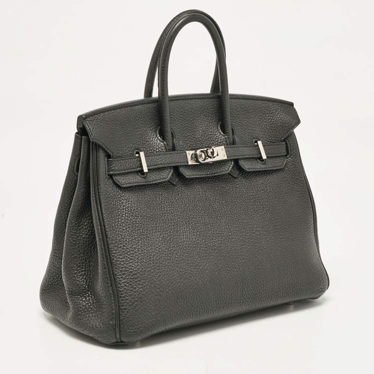 Pre Owned Hermes Noir Togo Leather Palladium Finish Birkin 25 Bag