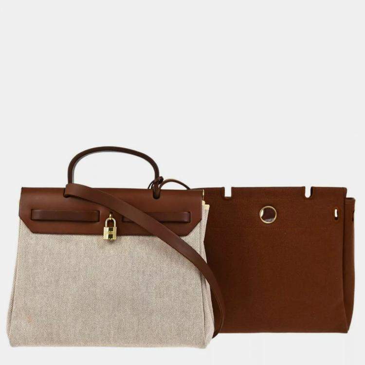 Pre Owned Hermes Brown Brown and Toile H Herbag PM  Bag