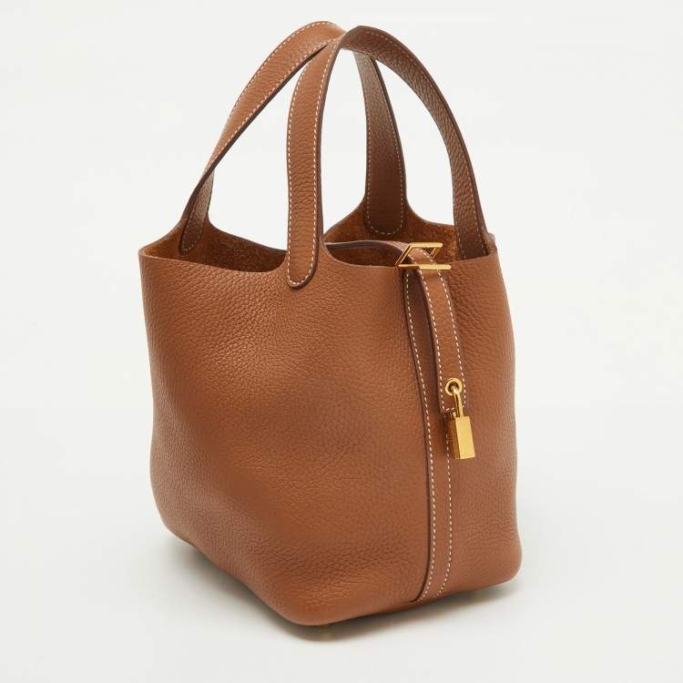 Pre Owned Hermes Gold Taurillon Clemence Leather Picotin Lock 18 Bag