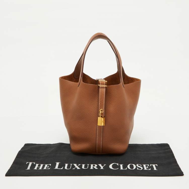 Pre Owned Hermes Gold Taurillon Clemence Leather Picotin Lock 18 Bag