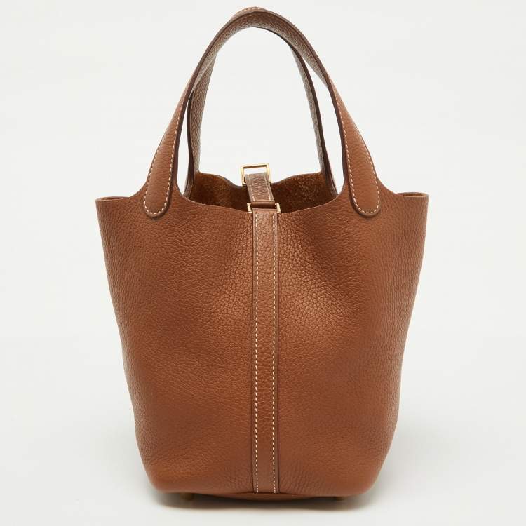 Pre Owned Hermes Gold Taurillon Clemence Leather Picotin Lock 18 Bag