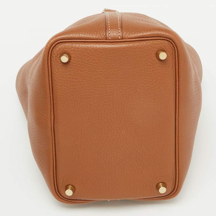 Pre Owned Hermes Gold Taurillon Clemence Leather Picotin Lock 18 Bag