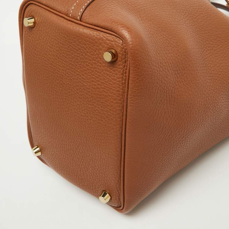 Pre Owned Hermes Gold Taurillon Clemence Leather Picotin Lock 18 Bag