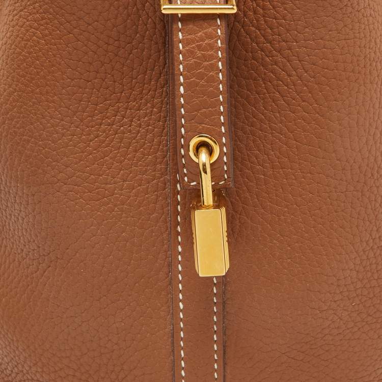 Pre Owned Hermes Gold Taurillon Clemence Leather Picotin Lock 18 Bag