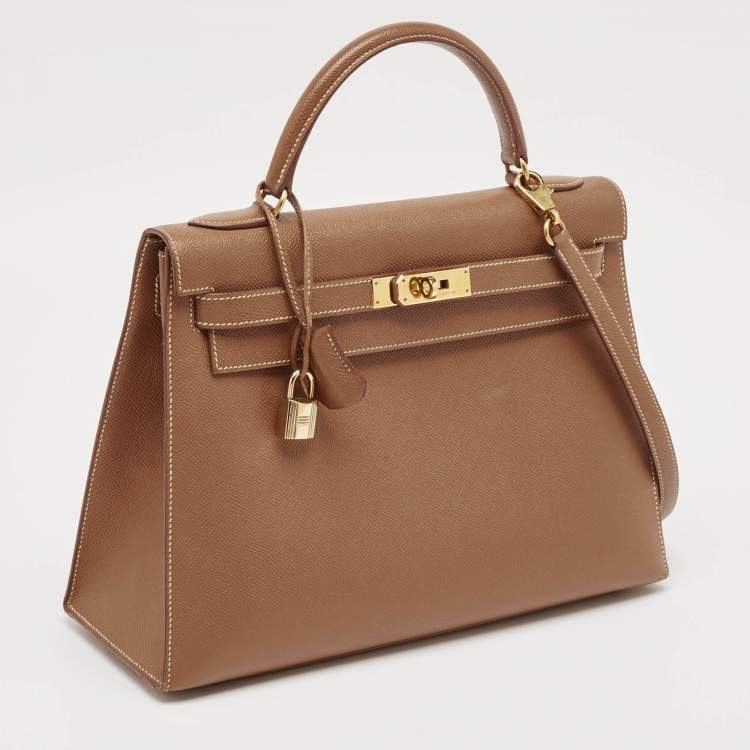 Pre Owned Hermes Gold Courchevel Leather Gold Finish Kelly Sellier 32 Bag